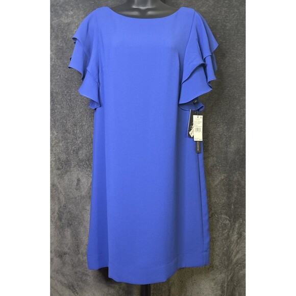 Adrianna Papell Womens Blue Ruffle Sleeve Short Shift Dress Size 4 NWT - Picture 2 of 10